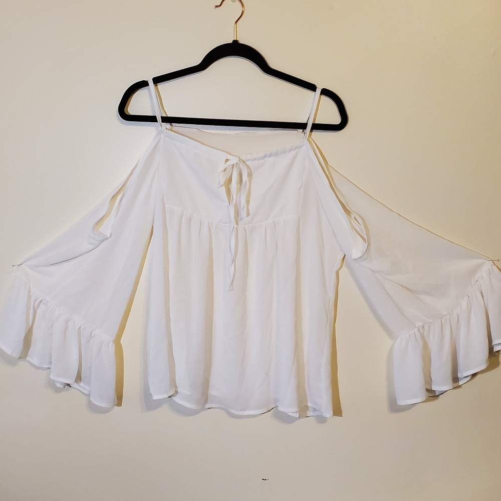White Cold Shoulder Flowy Blouse